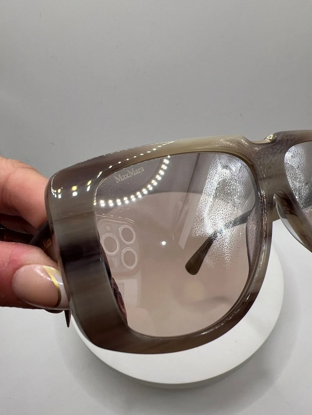 NWOT. Authentic MaxMara Translucent Beige Shield Sunglasses with Brown Lenses